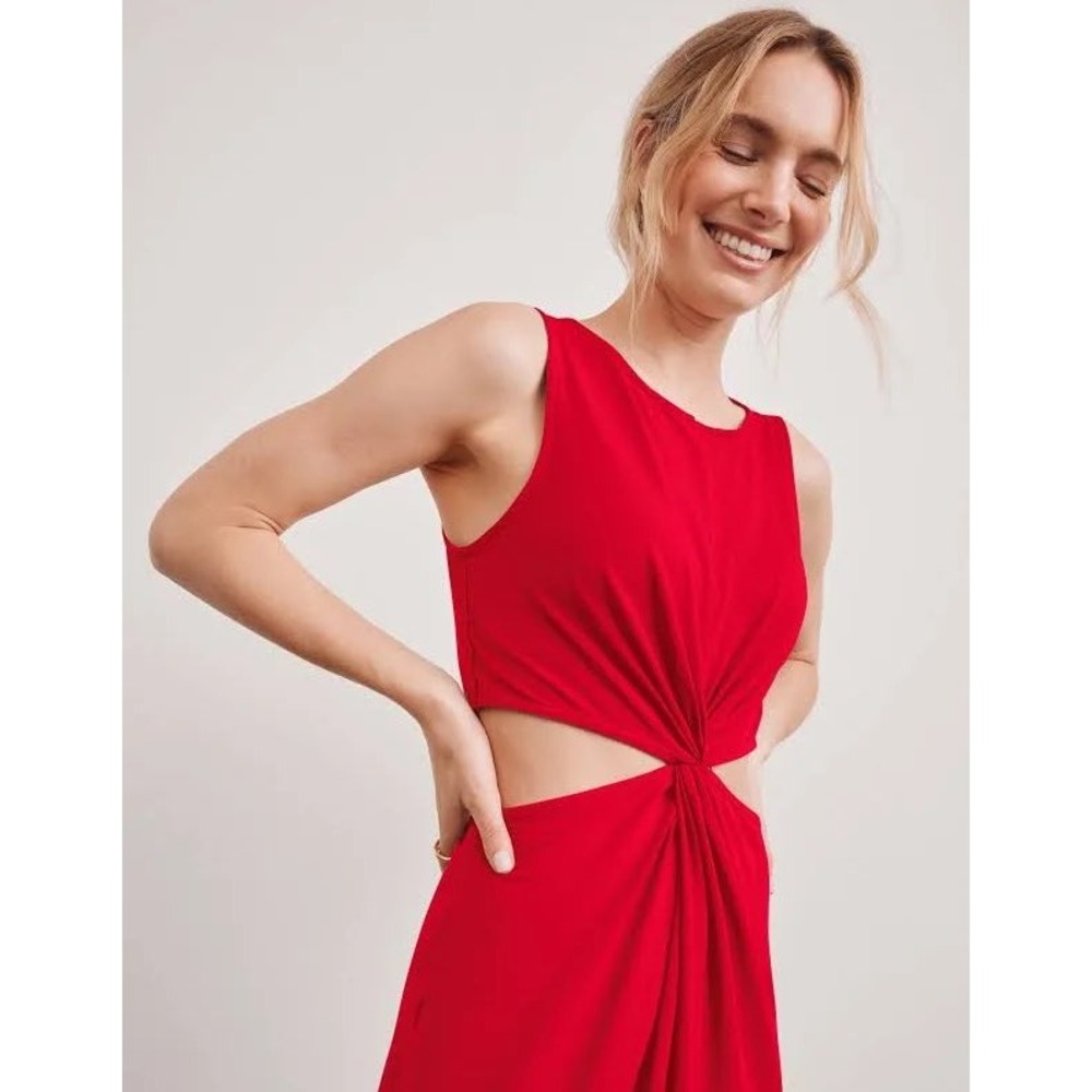 Beyond Yoga Around The World Dress Twist Front Cut Out Midi Red Sleeveless